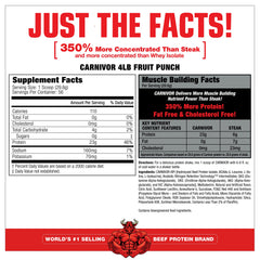 MuscleMeds Carnivor Beef Protein Isolate Fruit Punch scoop dissolving in water after workouts