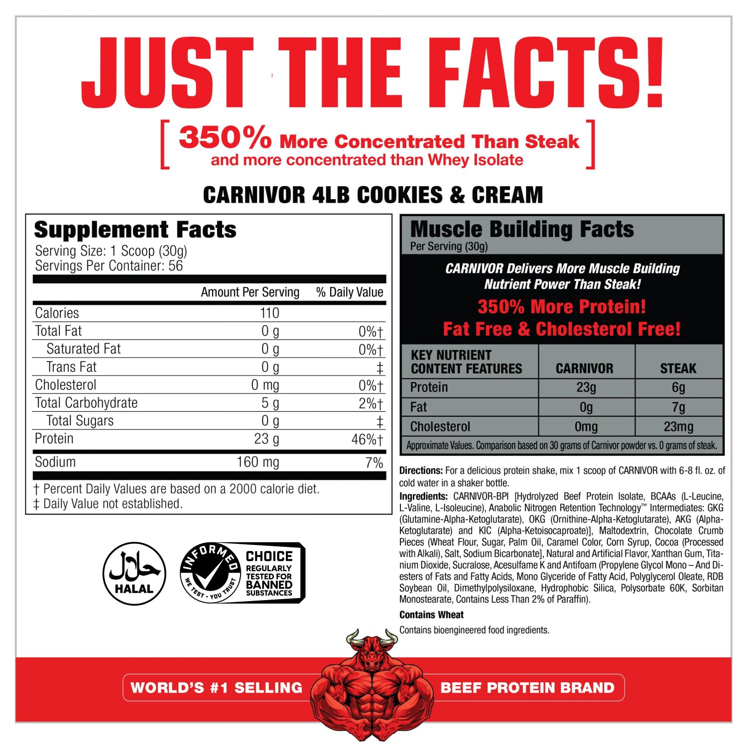 MuscleMeds Carnivor scoop beside jar for convenient daily protein intake