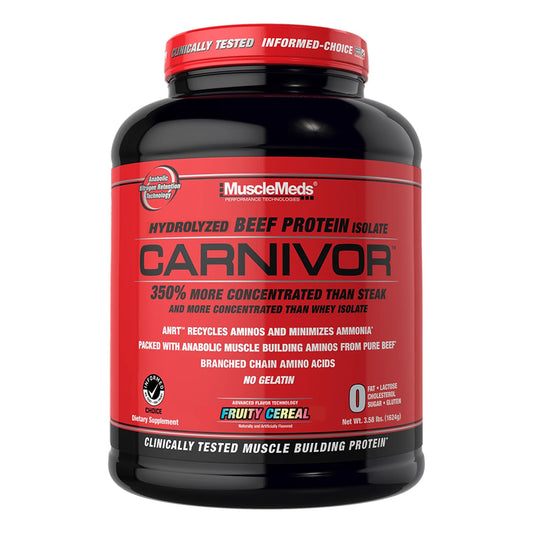 MuscleMeds Carnivor beef protein isolate powder for lean muscle support.