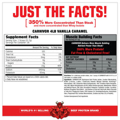 MuscleMeds Carnivor vanilla caramel powder scoop shows precise measurement for shakes