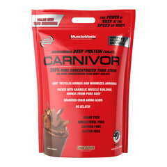 MuscleMeds Carnivor bottle front highlights beef protein isolate for athletes.