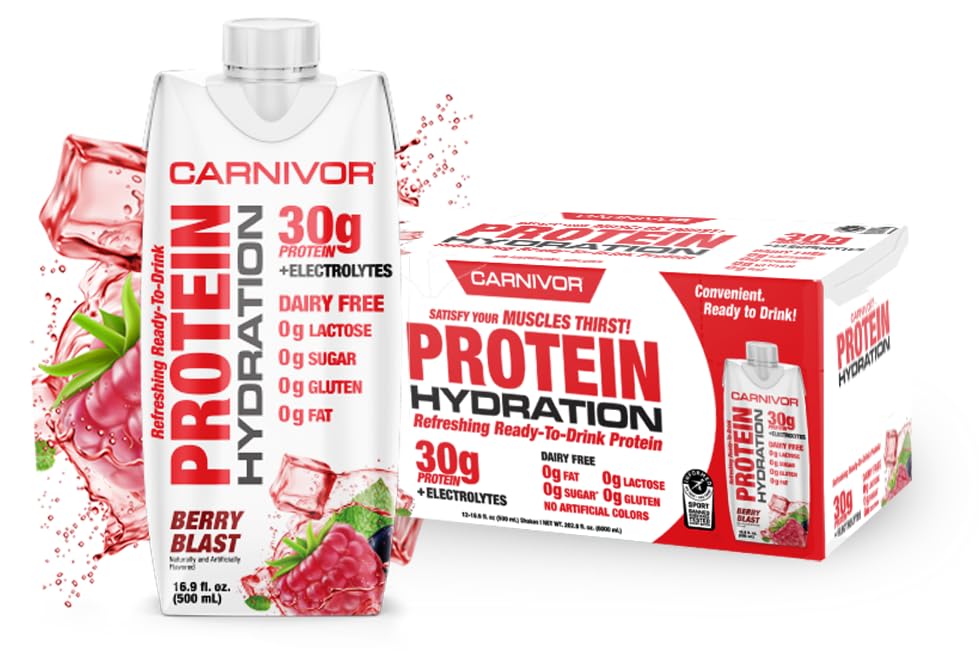 MuscleMeds Carnivor Hydration RTD bottle in Berry Blast flavor ready for workouts.