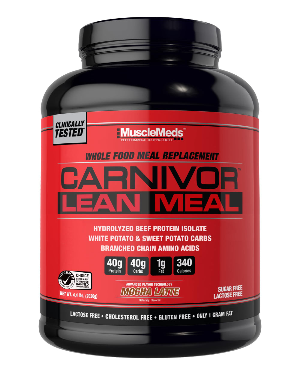 MuscleMeds Carnivor Lean Meal tub packaging with clean label and high protein