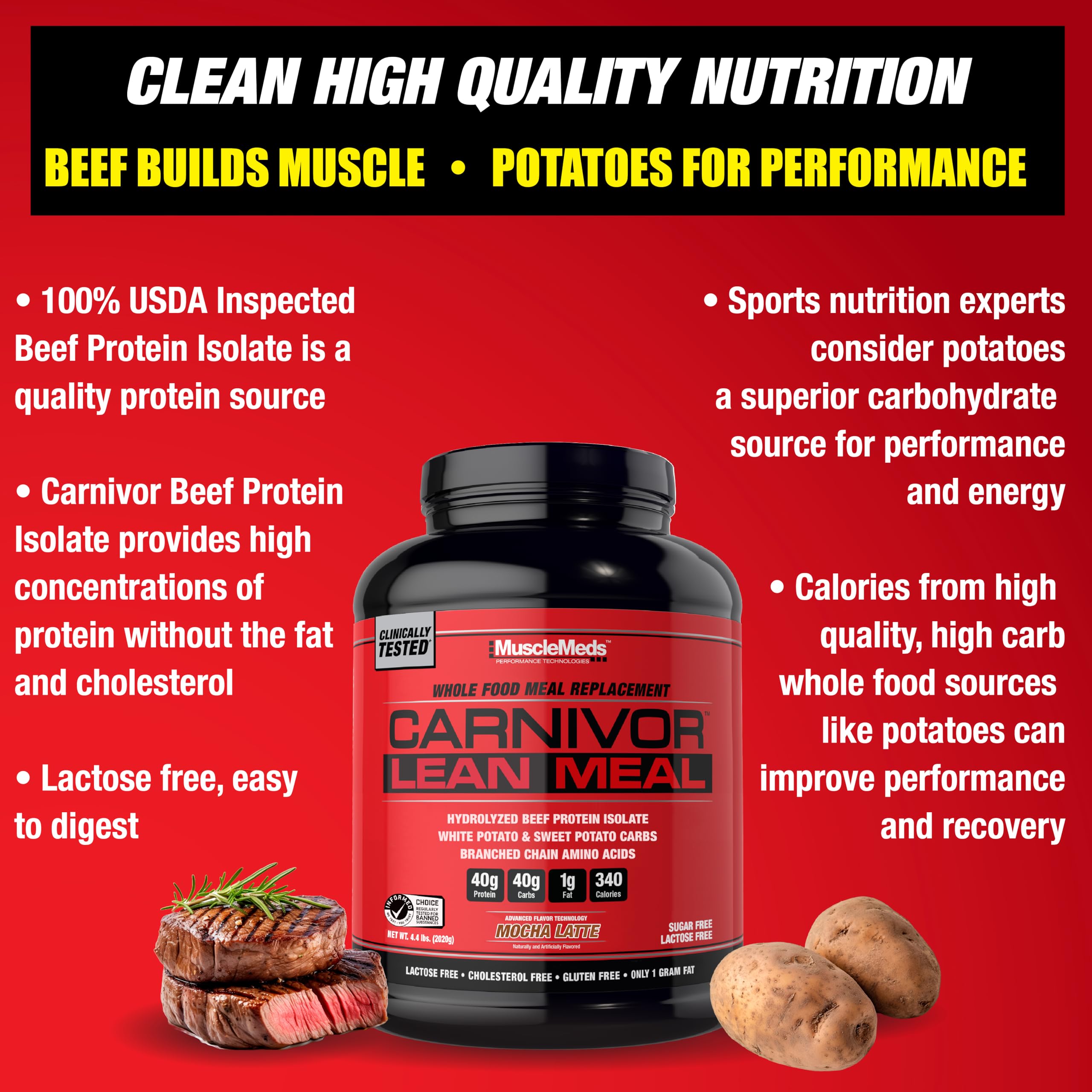 MuscleMeds Carnivor Lean Meal white potato source highlighting clean carbs