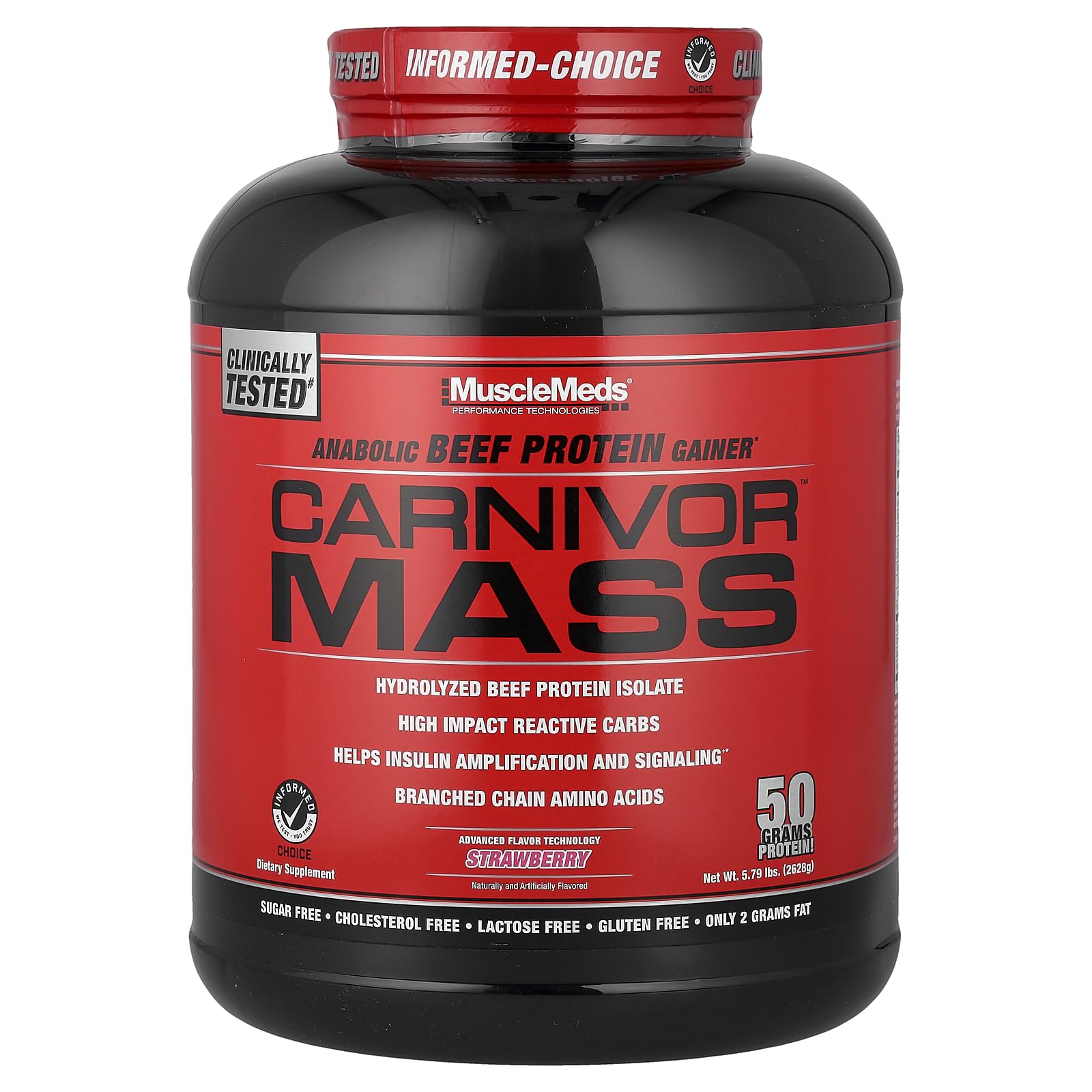 MuscleMeds Carnivor Mass beef protein isolate, 6 lb, supports lean muscle gains.