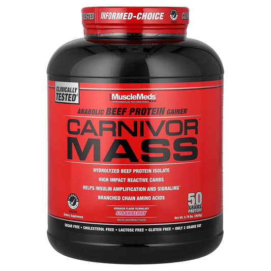 MuscleMeds Carnivor Mass beef protein isolate, 6 lb, supports lean muscle gains.