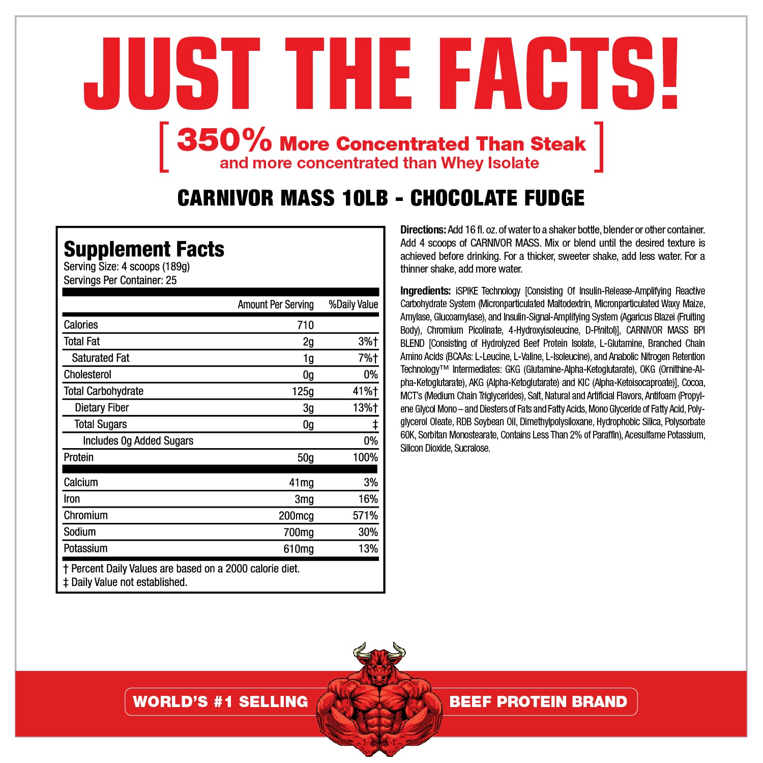 MuscleMeds Carnivor Mass ingredients panel highlights hydrolyzed beef protein isolate