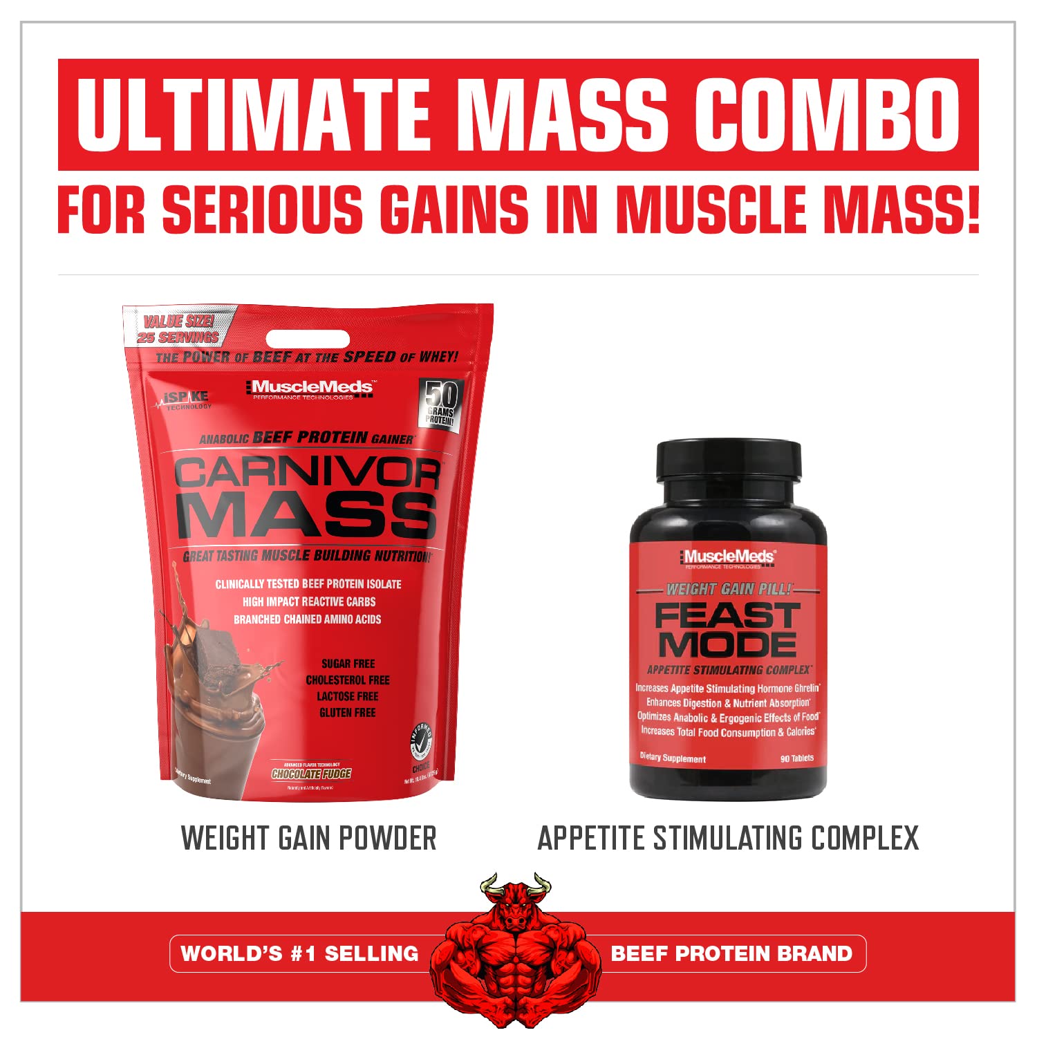 MuscleMeds Carnivor Mass nutrition facts card showing calories and carbs