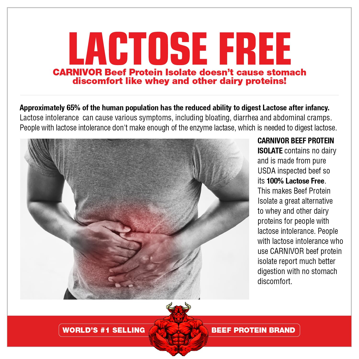 MuscleMeds CARNIVOR Mass nutrition facts display lactose-free, halal-certified formula