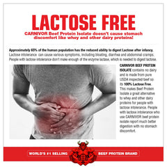 MuscleMeds CARNIVOR Mass nutrition facts display lactose-free, halal-certified formula
