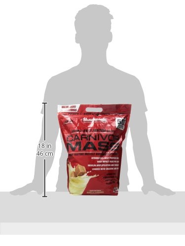 Product packaging of MuscleMeds Carnivor Mass emphasizing freshness