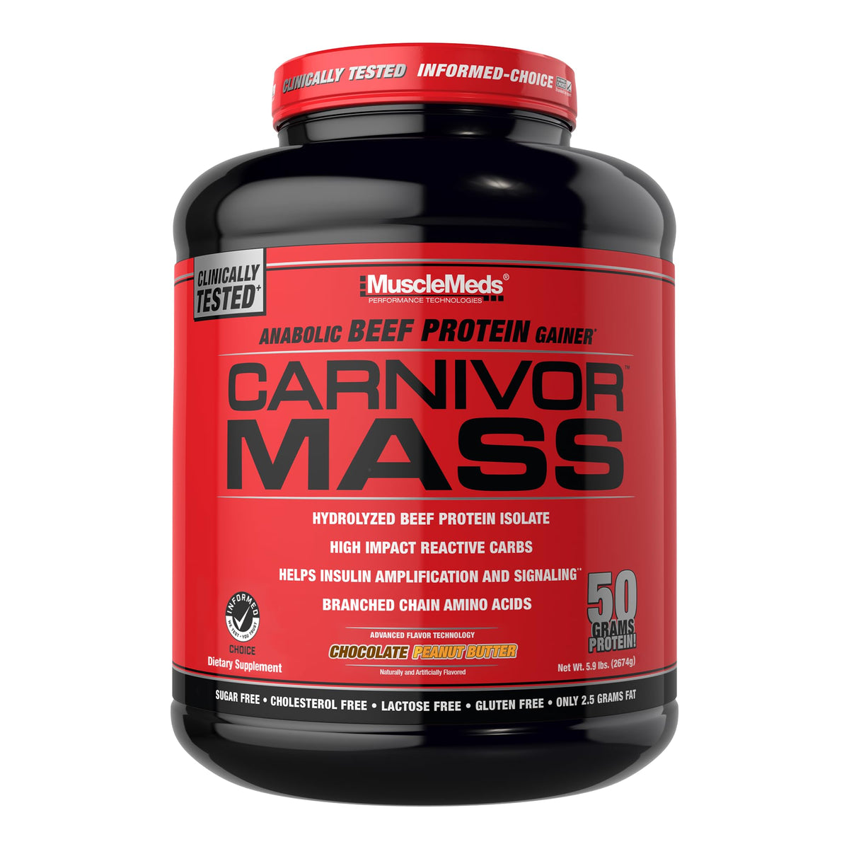 MuscleMeds CARNIVOR Mass tub with lactose-free beef protein isolate for fast nutrition