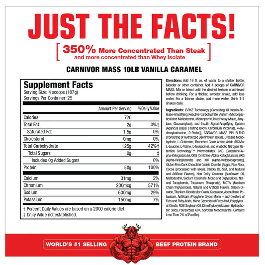 Scoop of MuscleMeds Carnivor Mass vanilla caramel indicating serving size