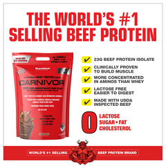 MuscleMeds Carnivor shaker mixes a chocolate shake after training.