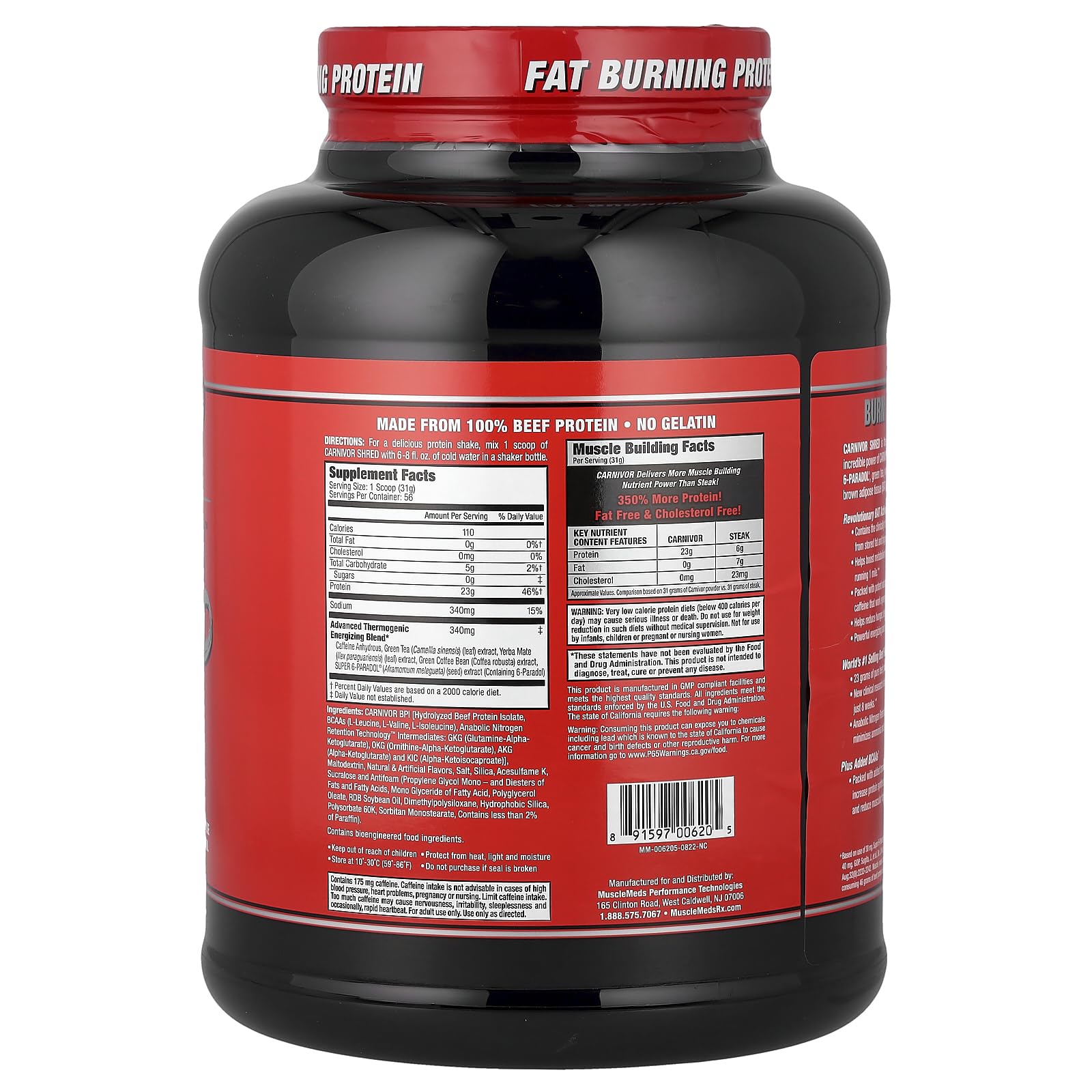 MuscleMeds Carnivor Shred packaging front — high-protein shake for lean muscle support.