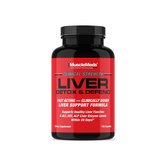 MuscleMeds Liver Detox Defend bottle supports daily liver detox routines.