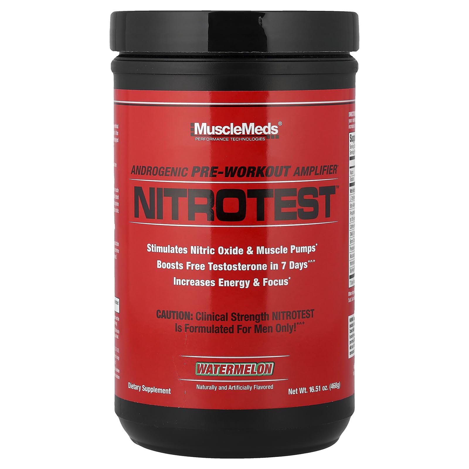 MuscleMeds Nitrotest watermelon bottle for intense workouts and strong nitric oxide pumps