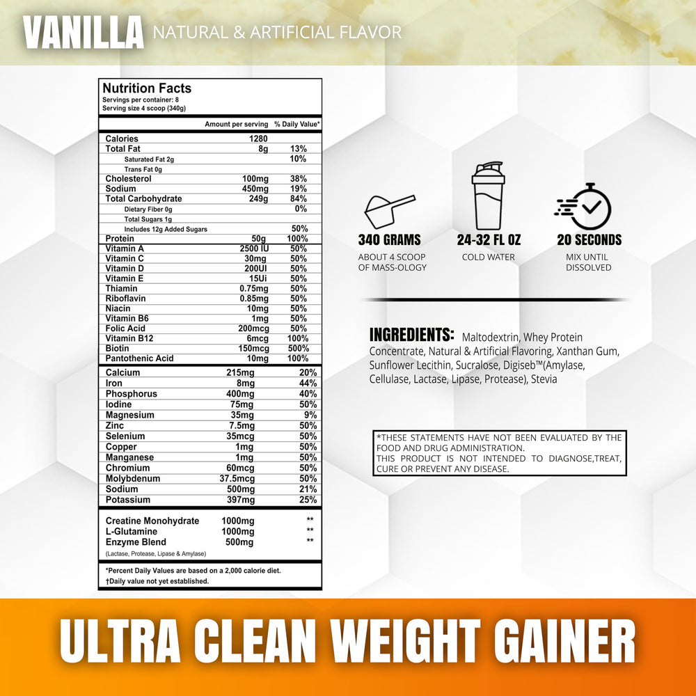 MUSCLEOLOGY Weight Gainer carb blend shows energy supporting carbs