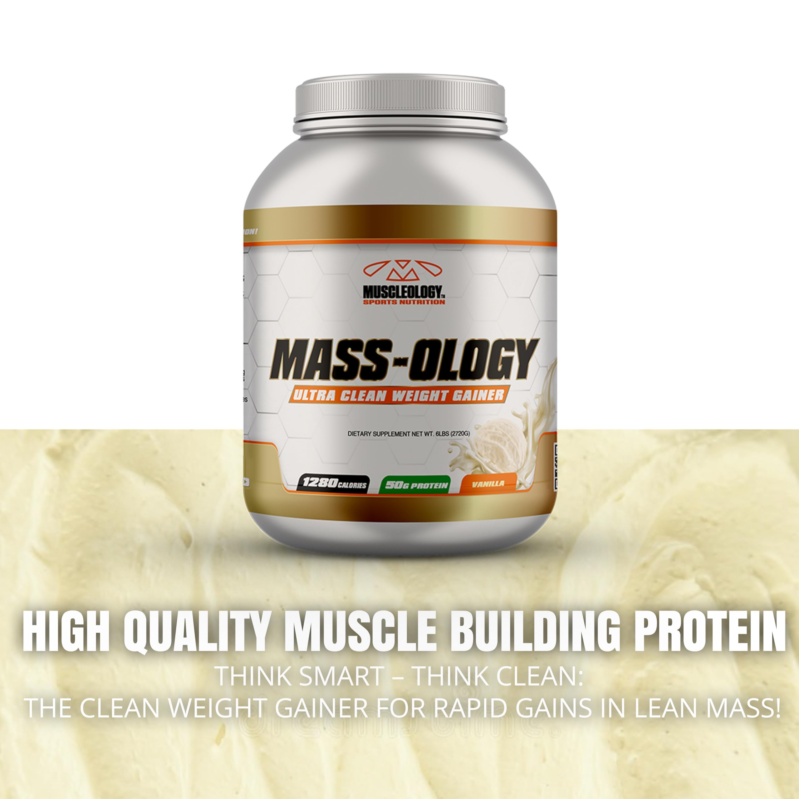 MUSCLEOLOGY Weight Gainer protein sources image highlights hydrolyzed whey and casein