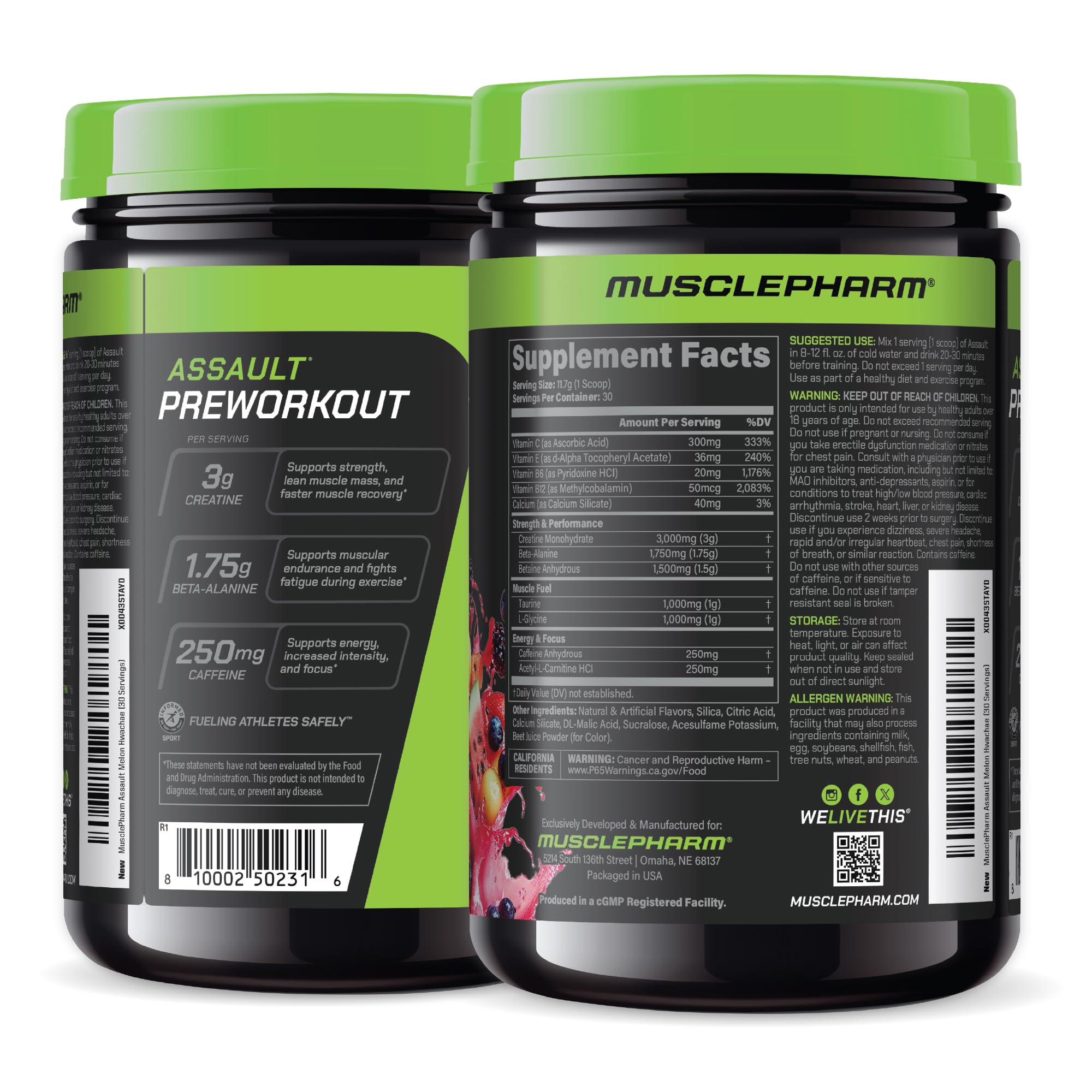 MusclePharm Assault packaging-box communicates quality and safety