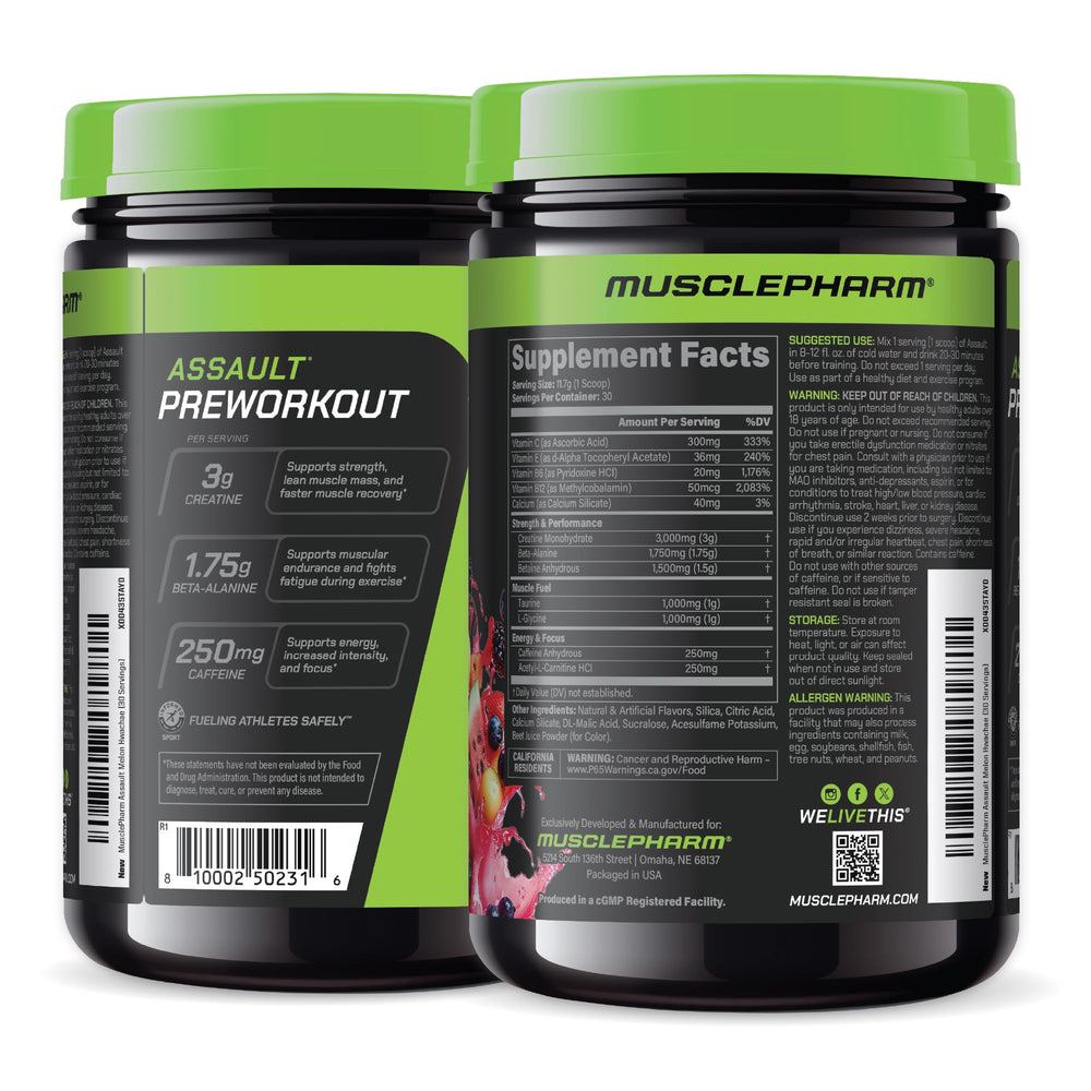 MusclePharm Assault packaging-box communicates quality and safety