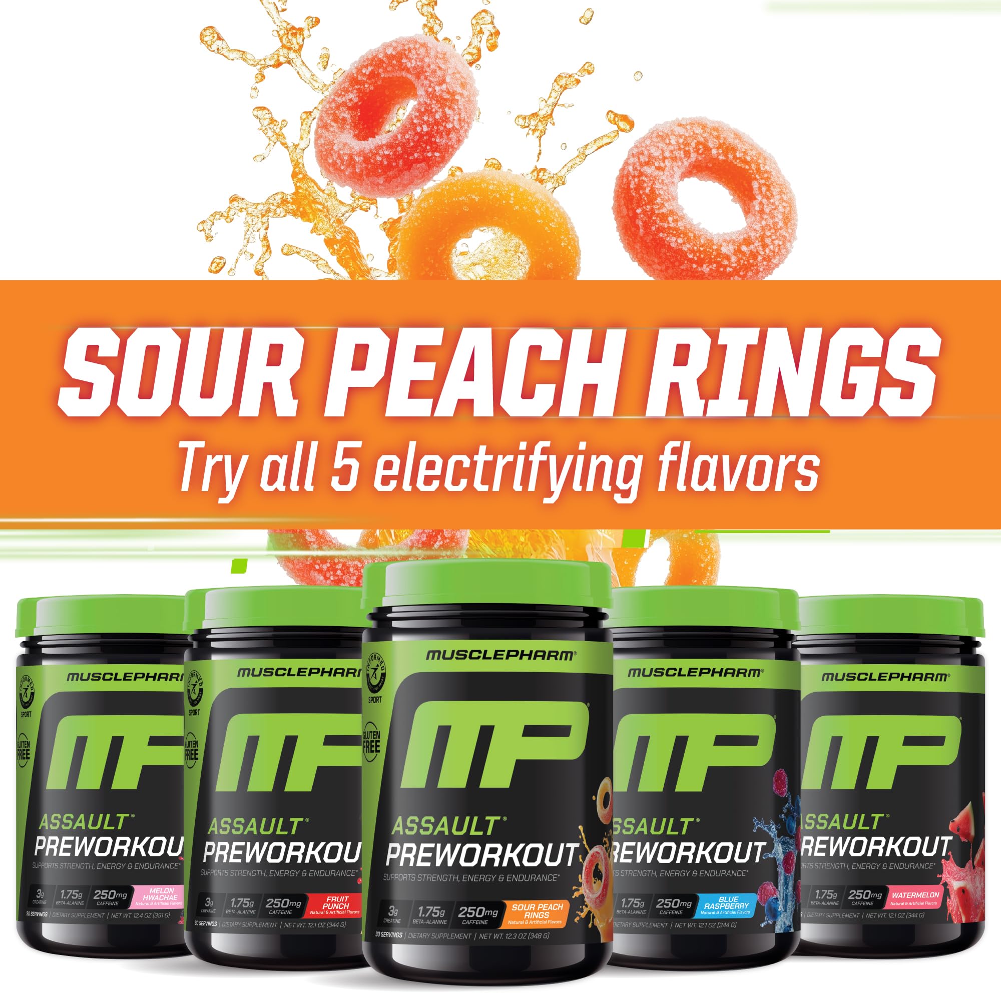 MusclePharm Assault serving scoop indicating convenient pre-workout dosing.