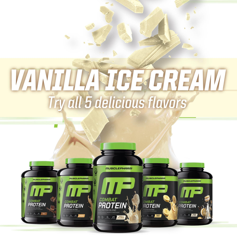 MusclePharm Combat Protein Powder gluten-free badge signals safe option