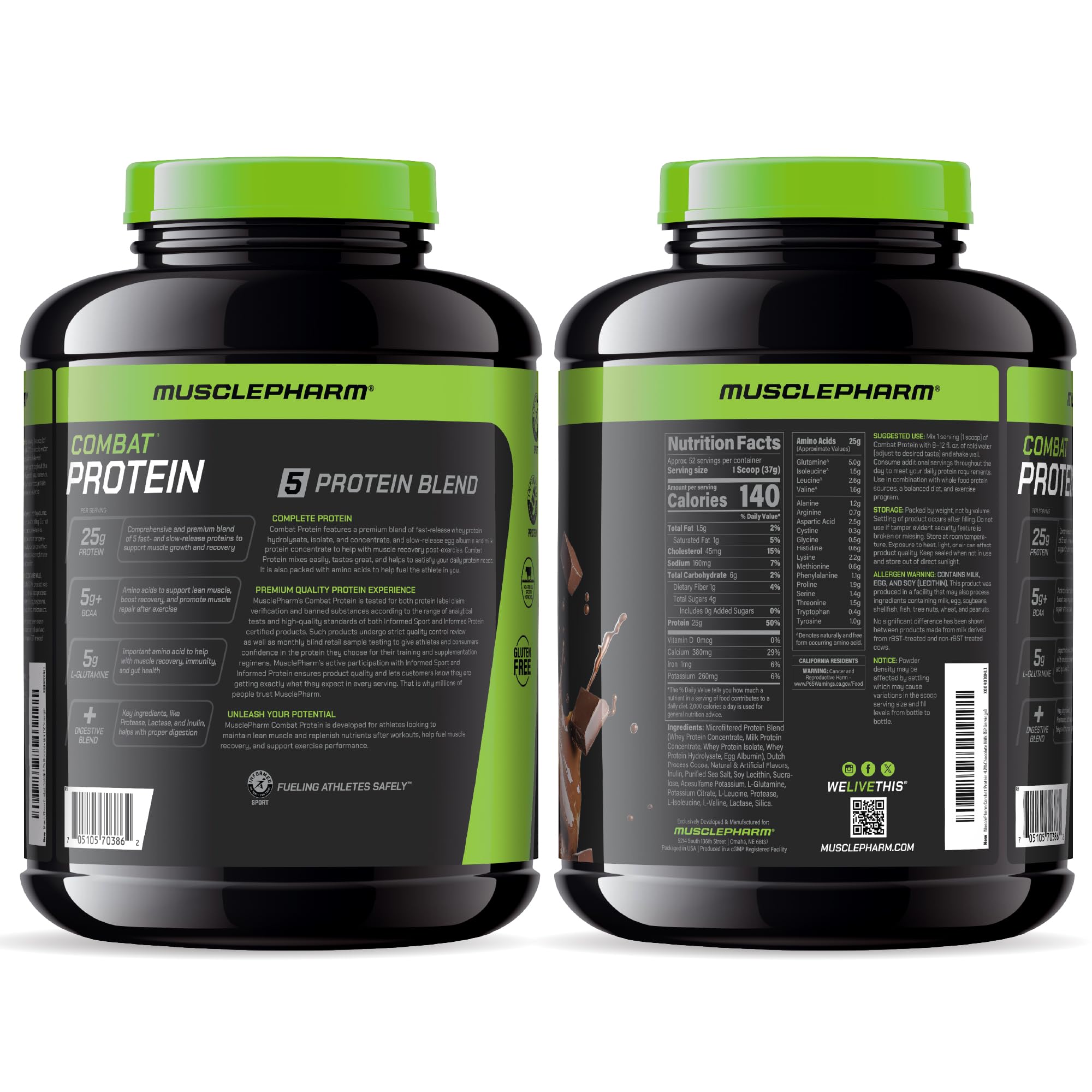 MusclePharm Combat Protein Powder certified by Informed-Choice for athletes.