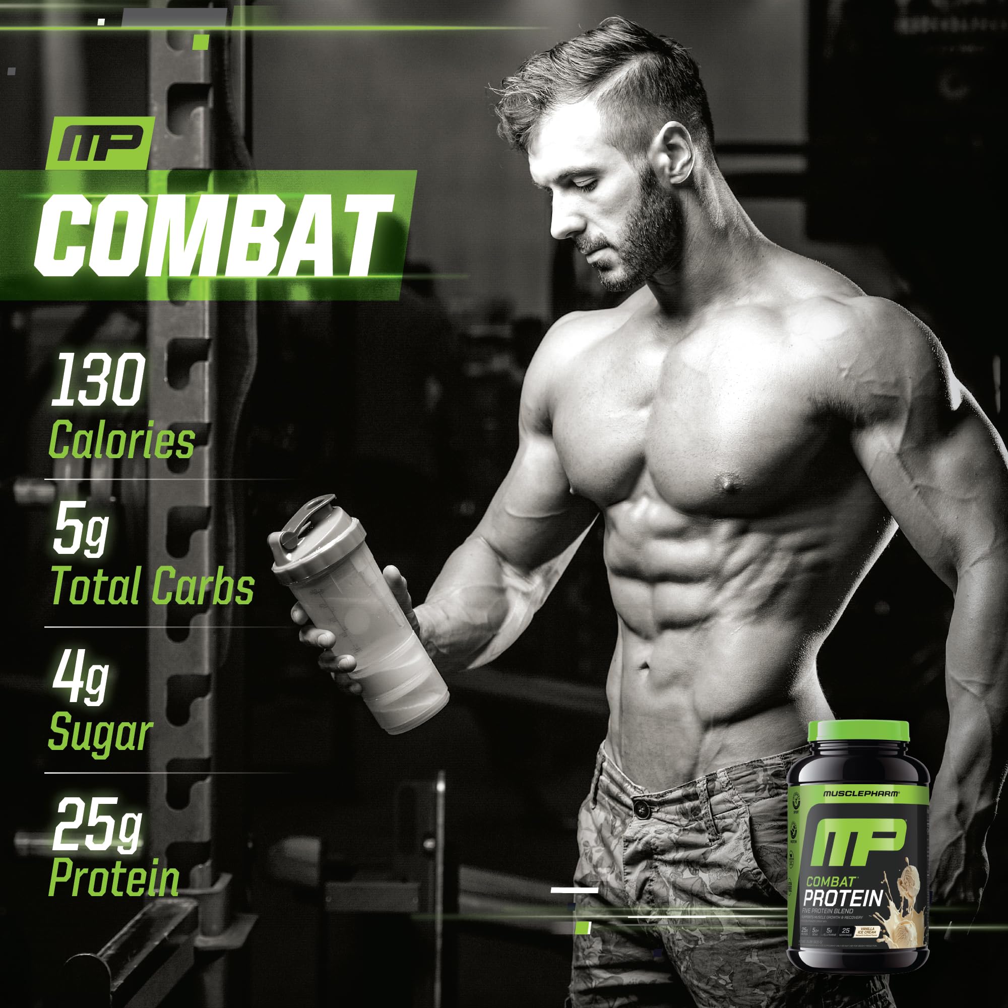 MusclePharm Combat Protein Powder ingredients panel promotes diverse amino acid profile