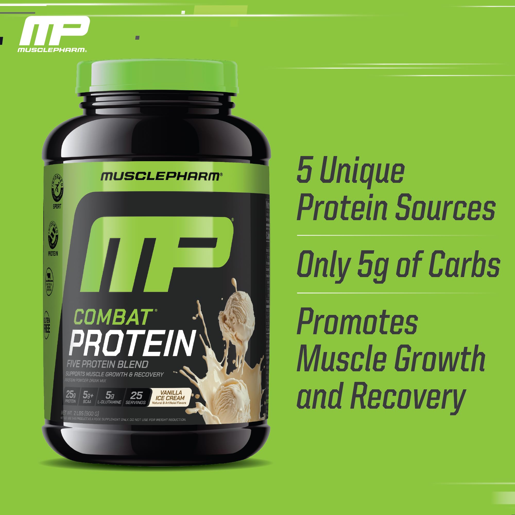 MusclePharm Combat Protein Powder scoop emphasizes convenient measurement for daily use