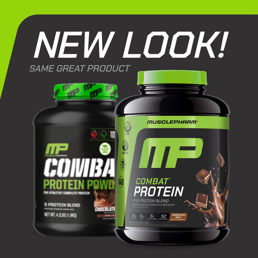 MusclePharm Combat Protein Powder in a shaker for quick pre-workout fuel.