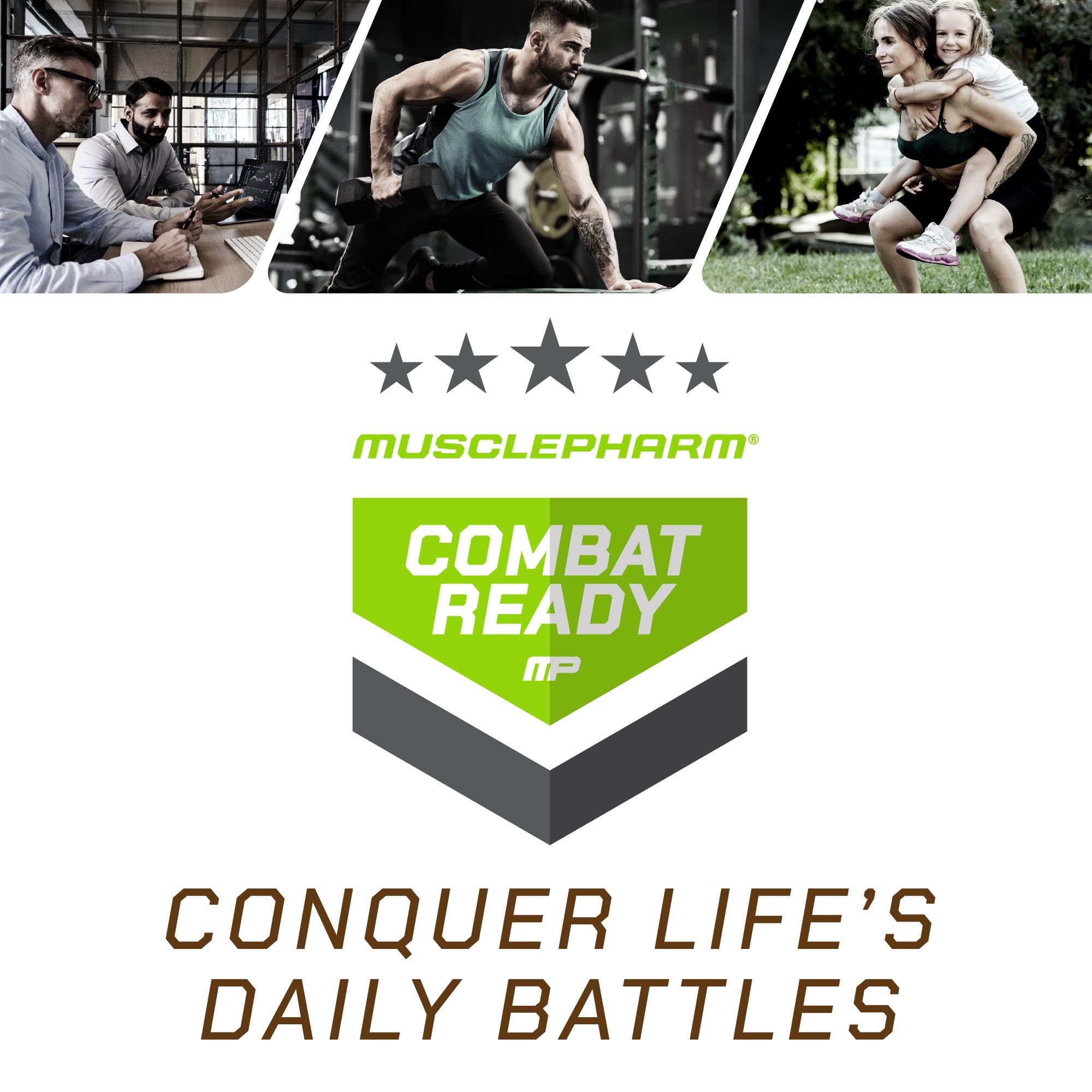 MusclePharm Combat Ready gym bench shot emphasizes performance nutrition