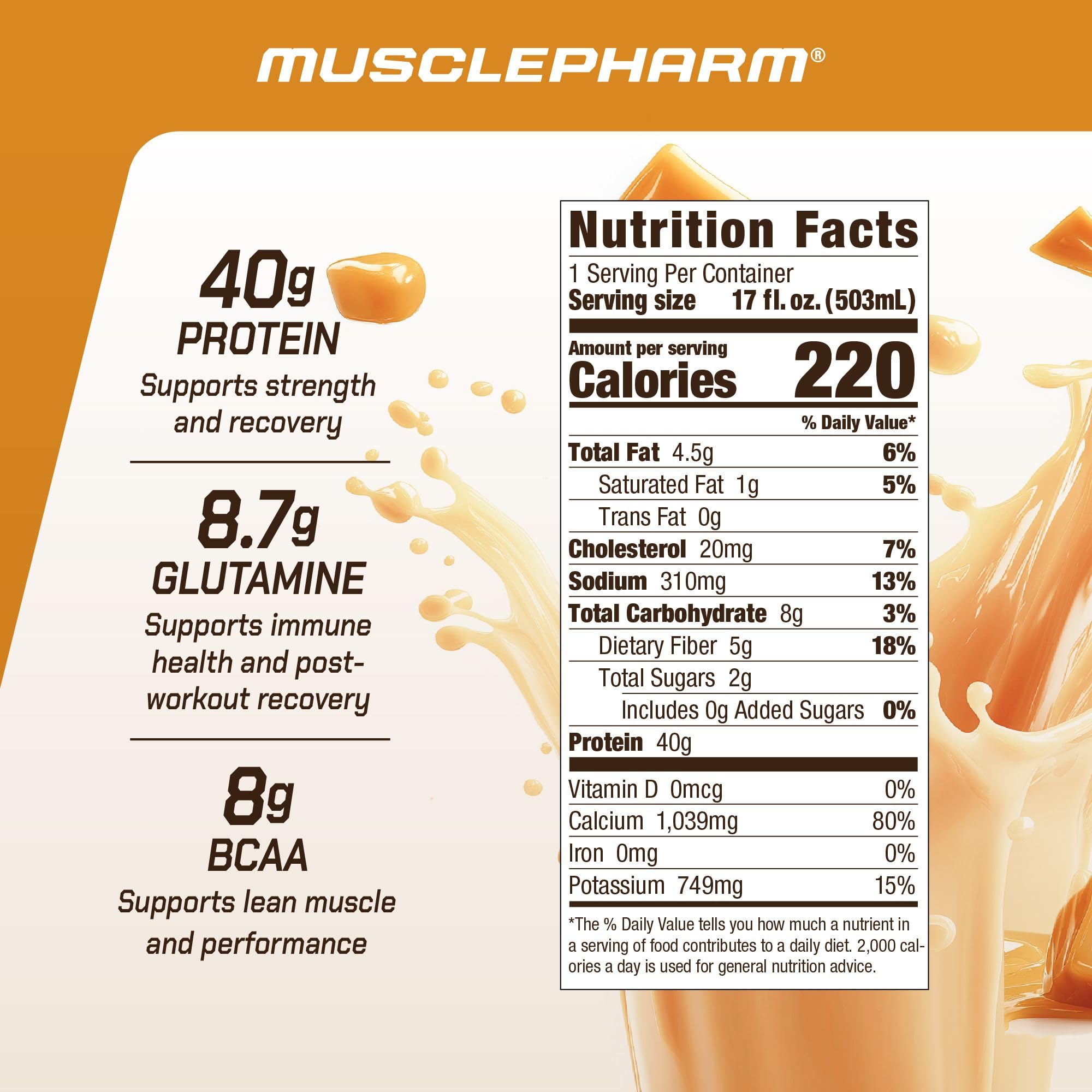 MusclePharm Combat Ready salted caramel bottle side highlights convenient, on-the-go protein