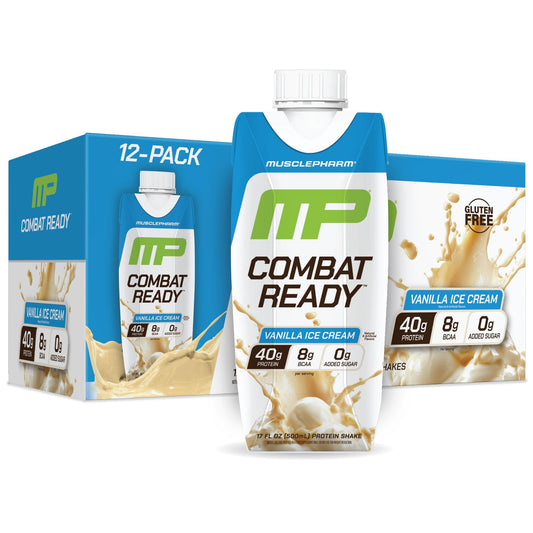 MusclePharm Combat Ready Vanilla Ice Cream bottle for on-the-go protein support