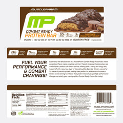 MusclePharm Combat Sport Bar packaging closeup shows chocolate peanut butter cup profile