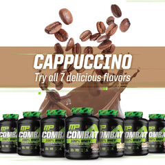 Glass of Cappuccino shake with MusclePharm Combat Whey