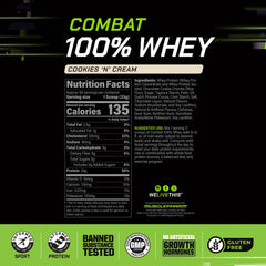 MusclePharm Combat Whey Cookies N Cream being poured for a quick post-workout shake.