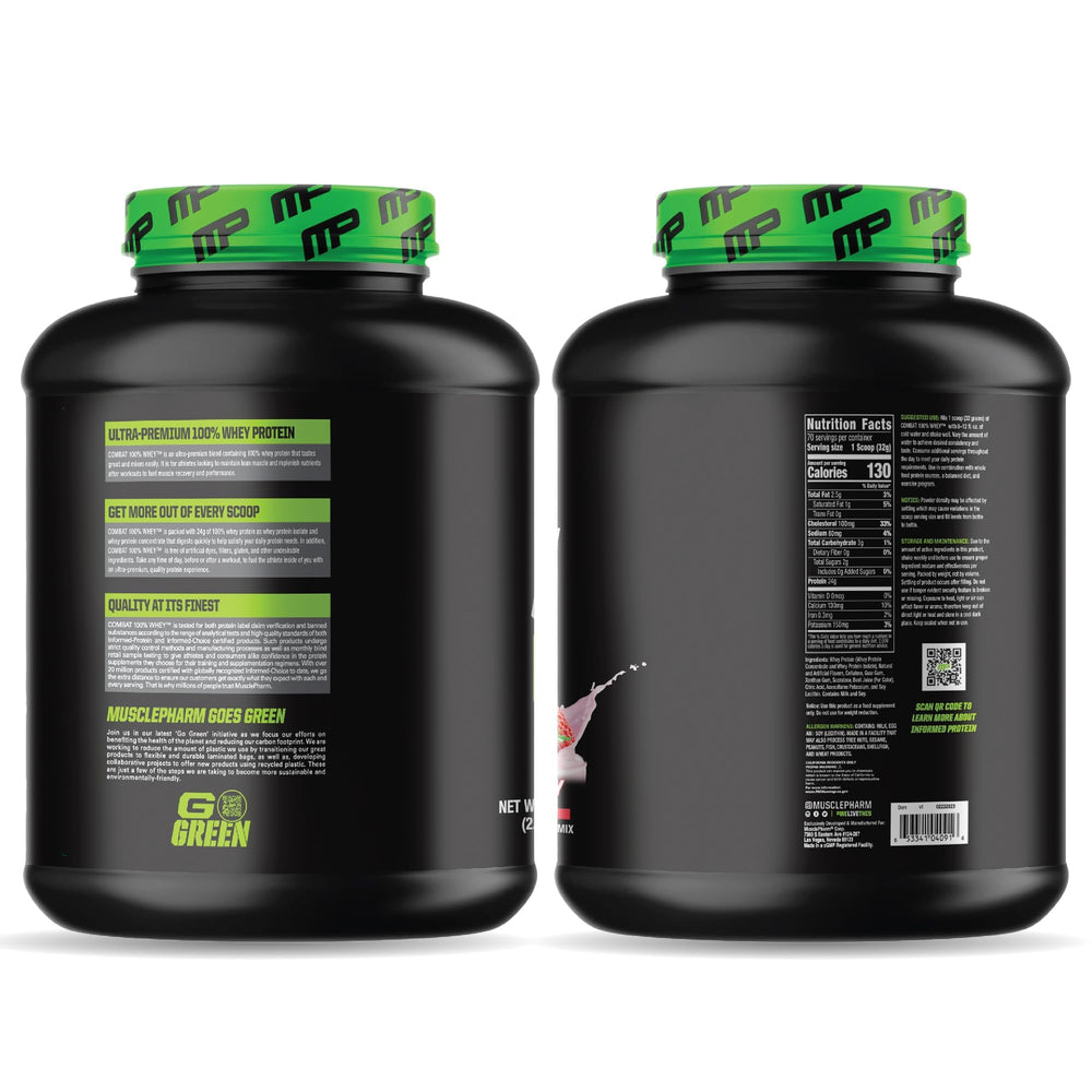 MusclePharm Combat whey outdoor workout scene suggests convenient protein on the go.