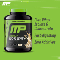 MusclePharm Combat vanilla bottle open suggests quick pre- or post-workout shakes.