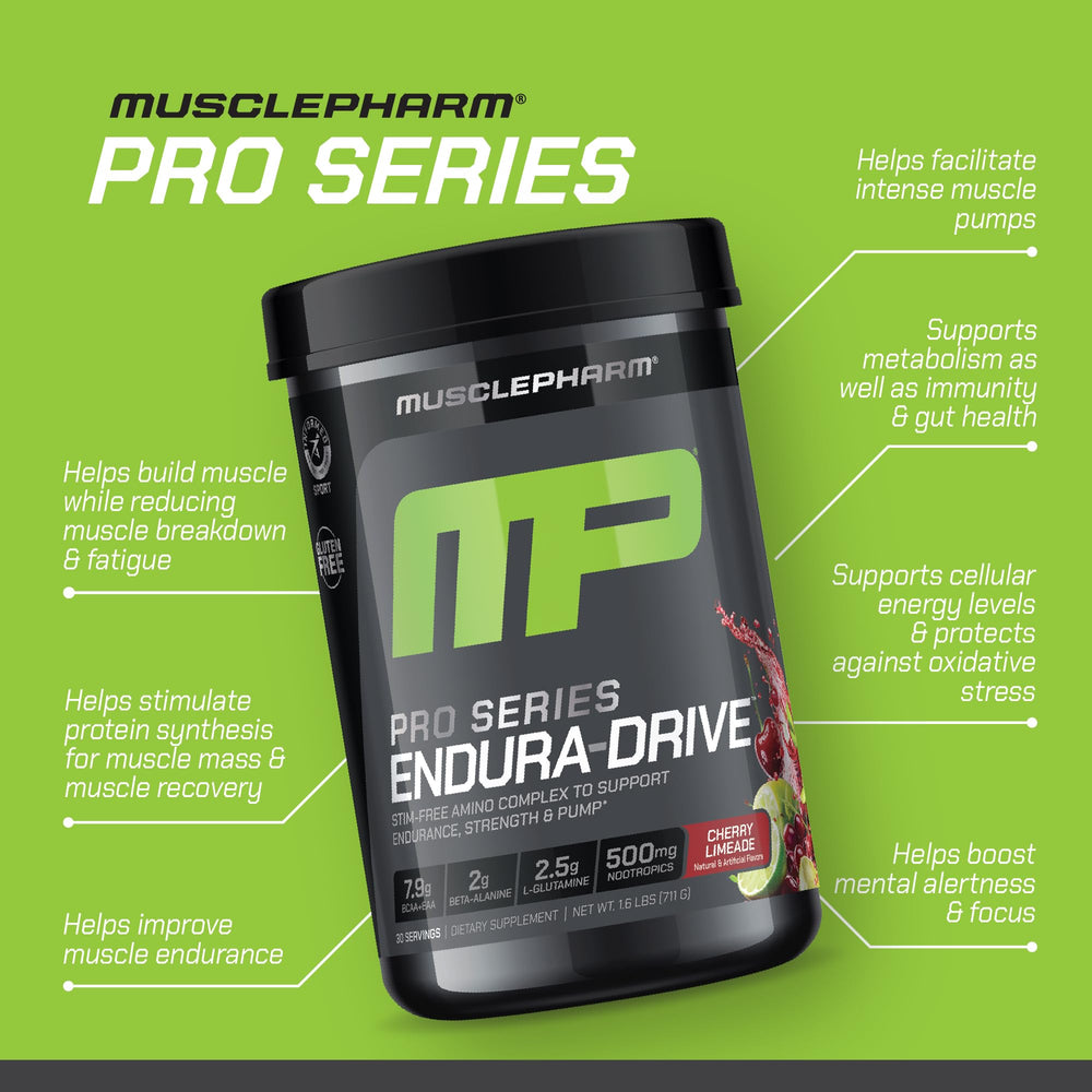 MusclePharm Endura-Drive glass and blender bottle mixing powder for a smooth drink.