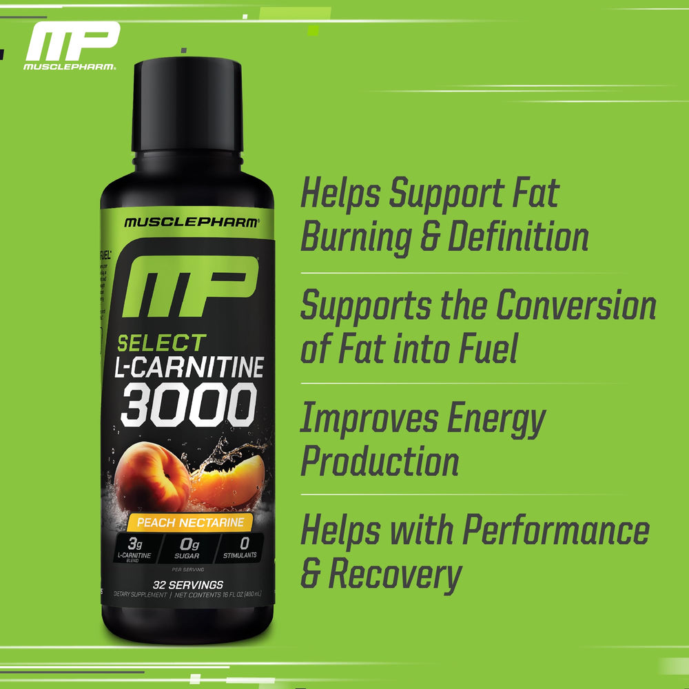 MusclePharm L-Carnitine 3000 label closeup highlights acetyl L-Carnitine and L-tartrate blend.