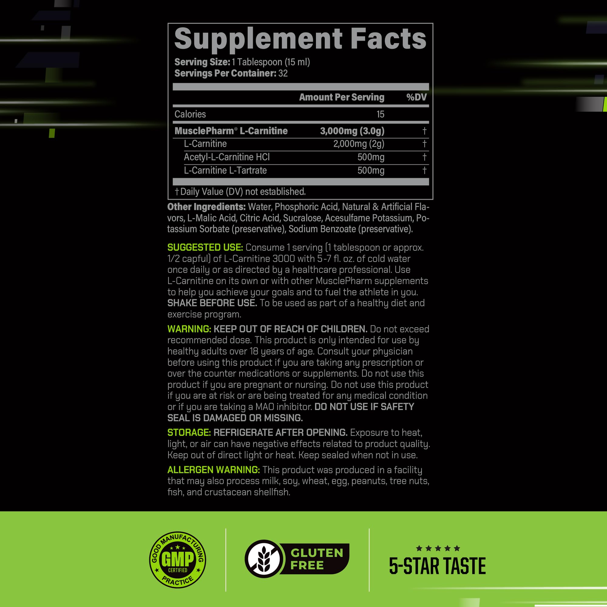 MusclePharm L-Carnitine 3000 pour glass showing on-the-go hydration and energy