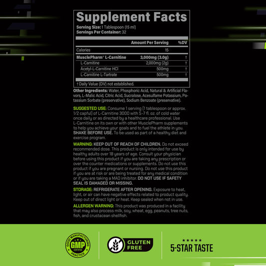 MusclePharm L-Carnitine 3000 pour glass showing on-the-go hydration and energy