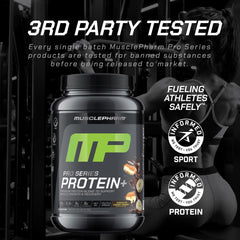 MusclePharm Pro Series Protein+ Chocolate Chunky Monkey packaging emphasizes flavor