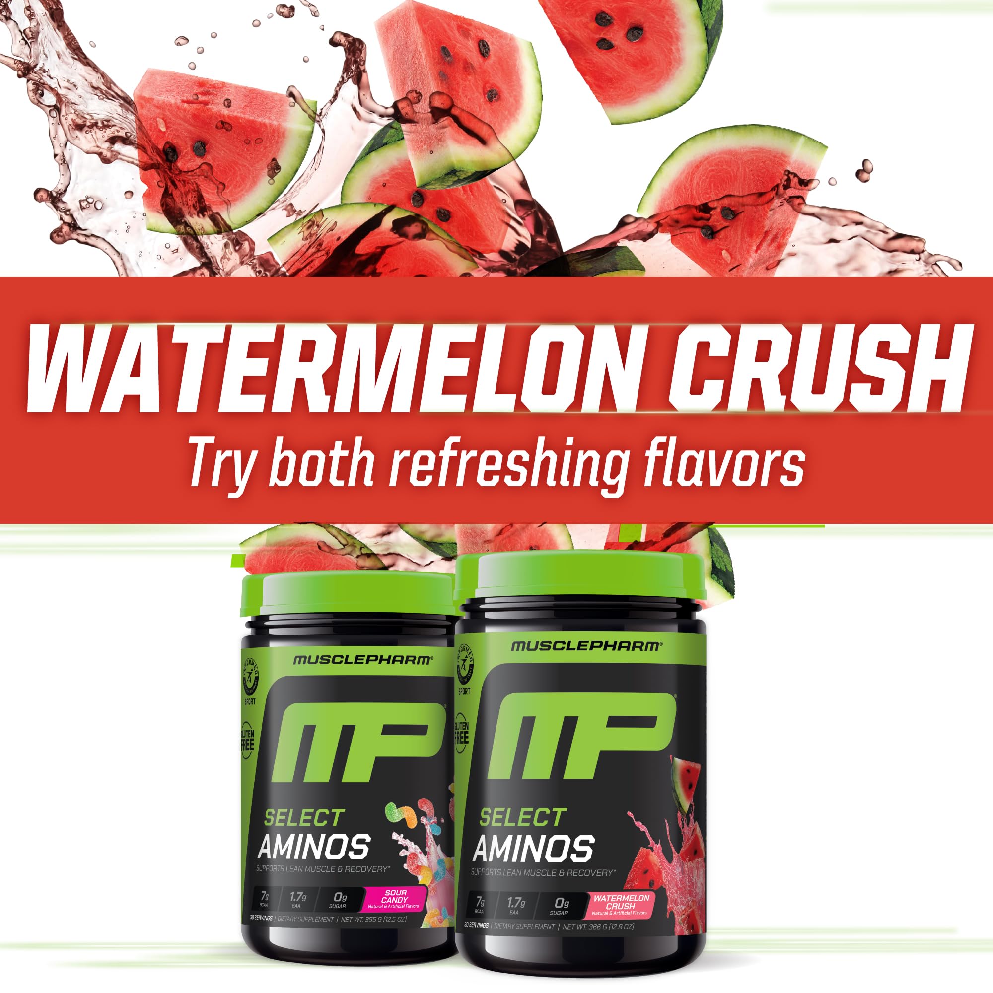 Informed-Choice logo and GMP badge on MusclePharm Select packaging.