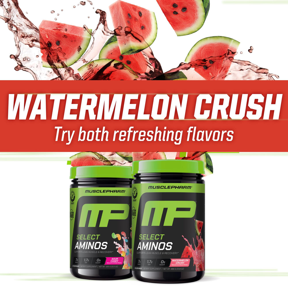 Informed-Choice logo and GMP badge on MusclePharm Select packaging.