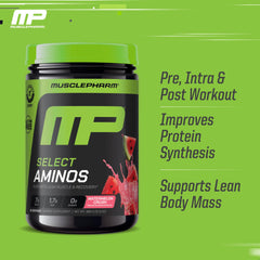 Shaker bottle with MusclePharm Select amino drink before workout.