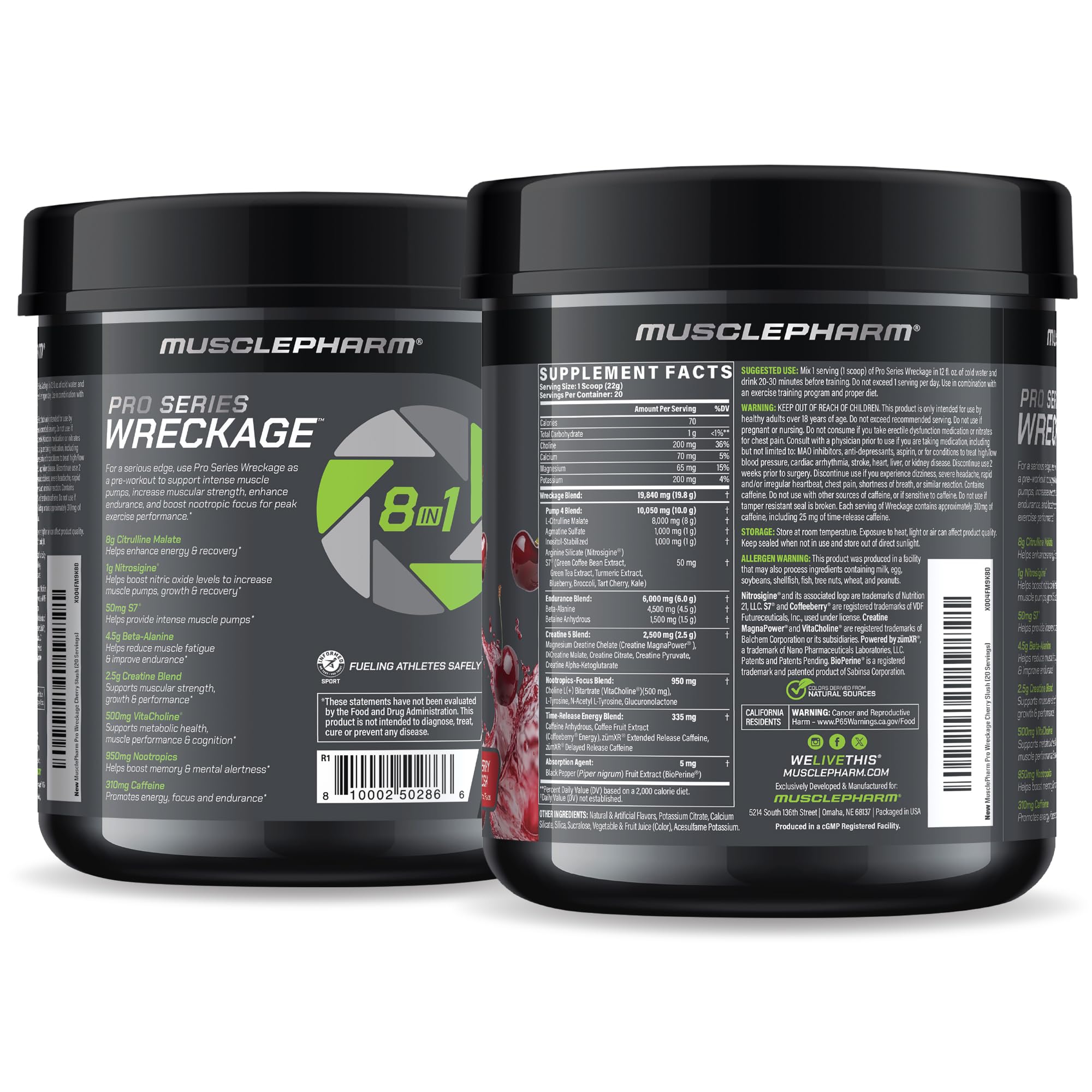 MusclePharm WRECKAGE panel highlights no added sugars and gluten-free