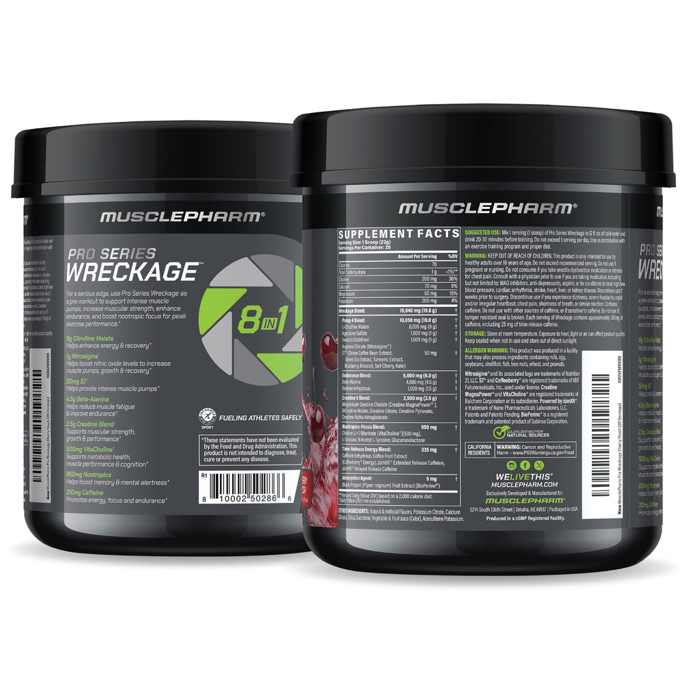 MusclePharm WRECKAGE panel highlights no added sugars and gluten-free