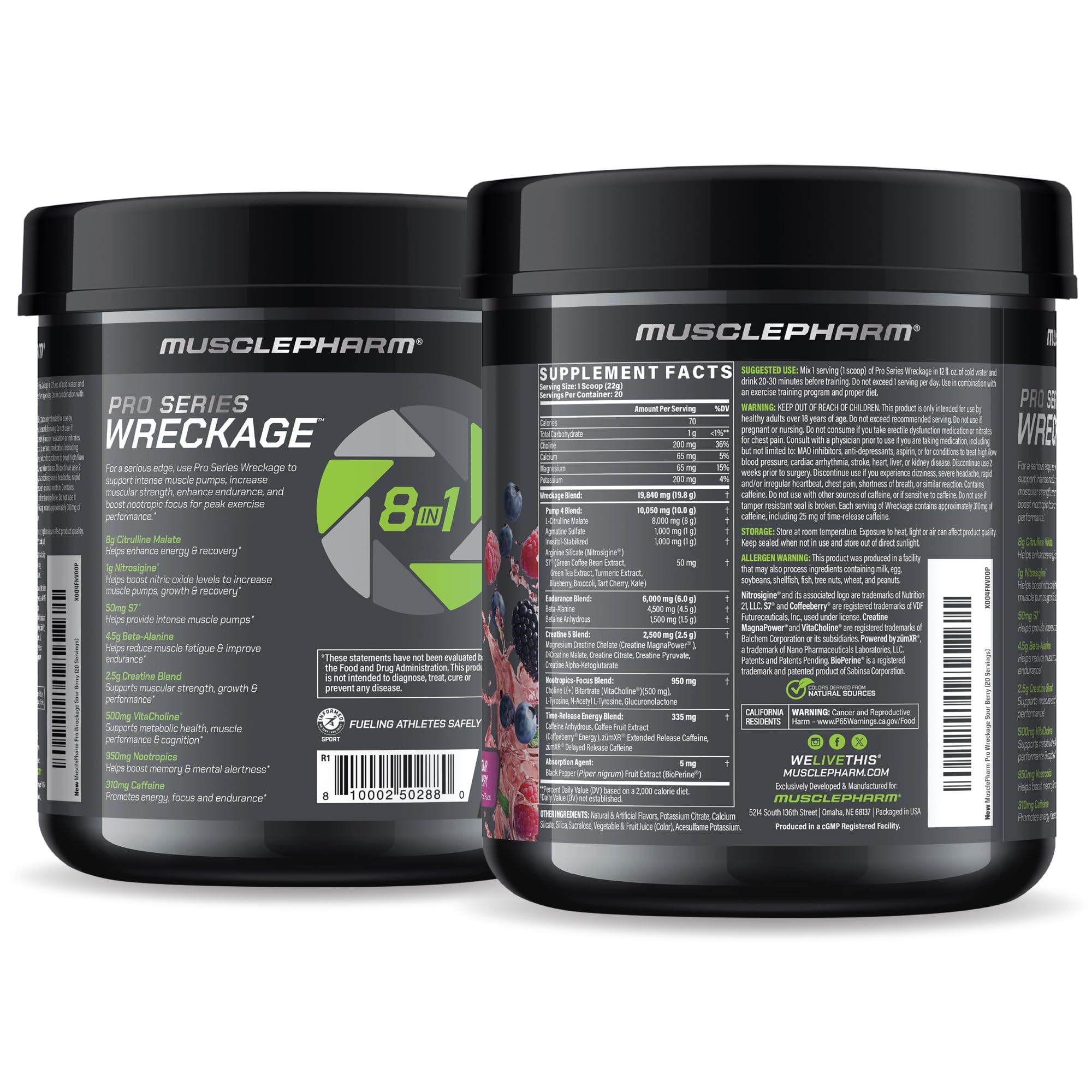 MusclePharm Wreckage 9-ingredient blend suggesting comprehensive pre-workout support